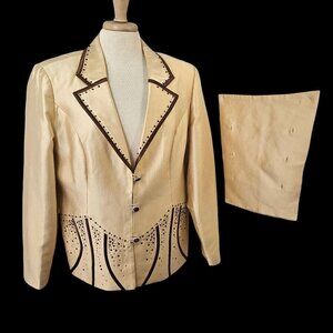 Divas Couture Champagne Silk Evening Blazer + Faux Camisole Insert Womens 14